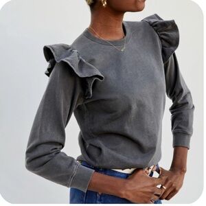 Clare V Gray Ruffled Long Sleeve Sweatshirt